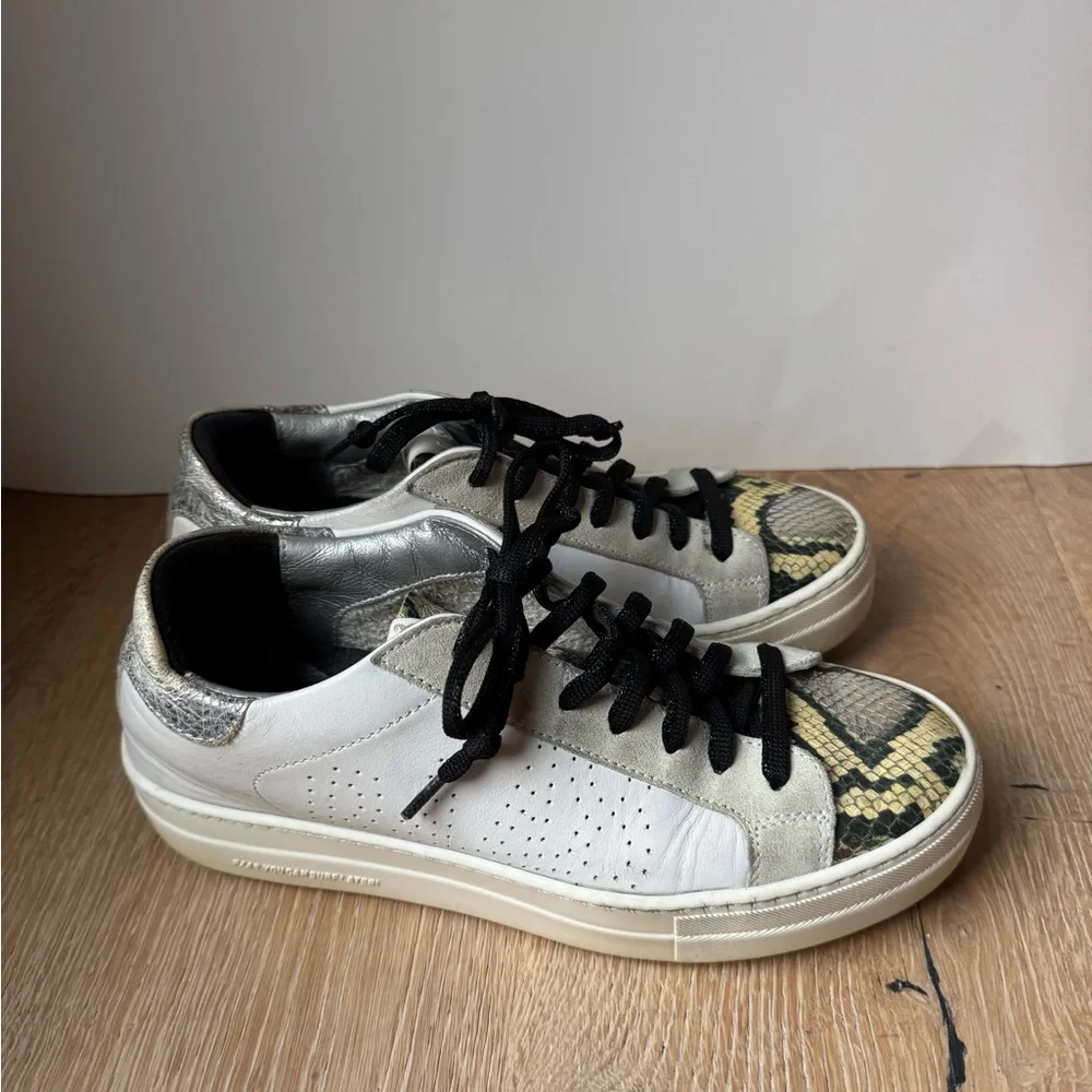 P448 Thea Platform Animal Print Lace Up Italian Leather Sneakers 38/8 pricefirm